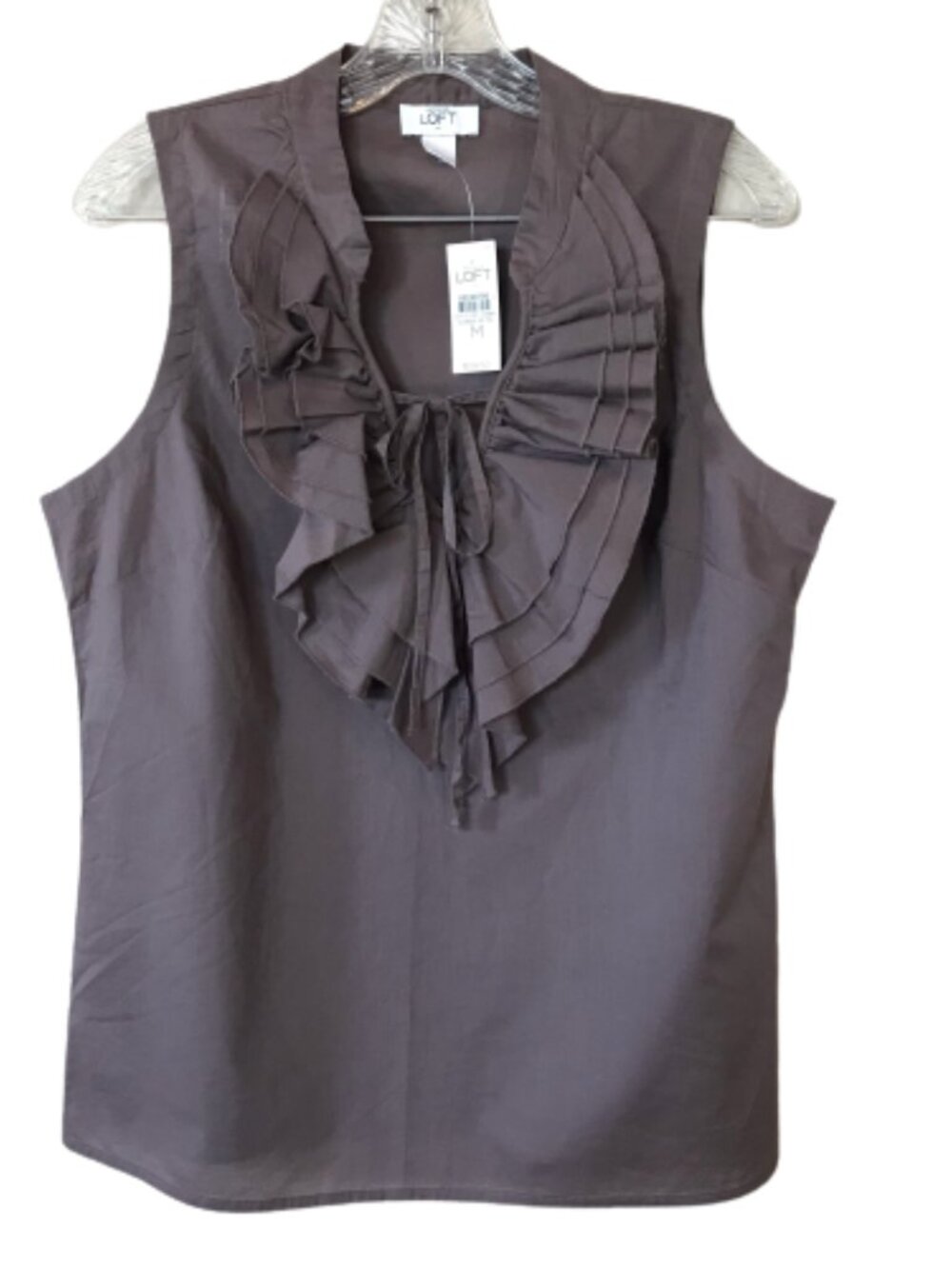 Ann Taylor Loft Brown Sleeveless Top with Ruffled Tied Neckline Size Medium
